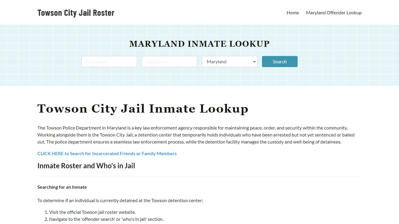 Towson Police Department & City Jail, MD Inmate Roster, Arrests, Mugshots